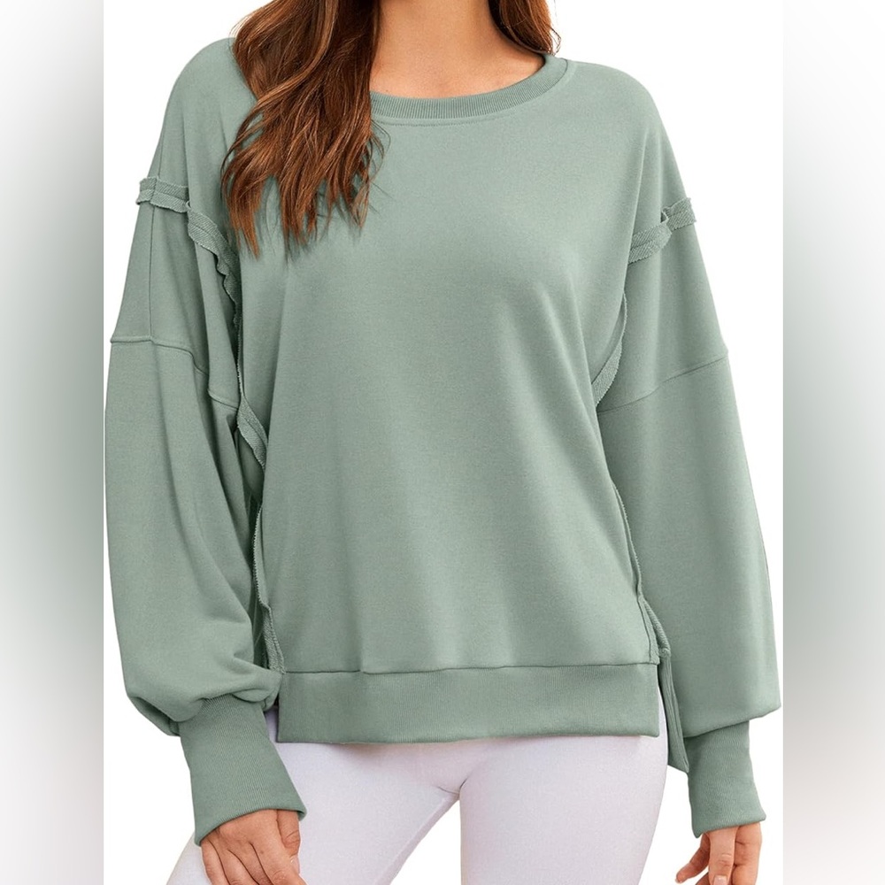 Koandaily‎ Oversized Slouchy Fit Side Slit Long Sleeve Crewneck Sweatshirt